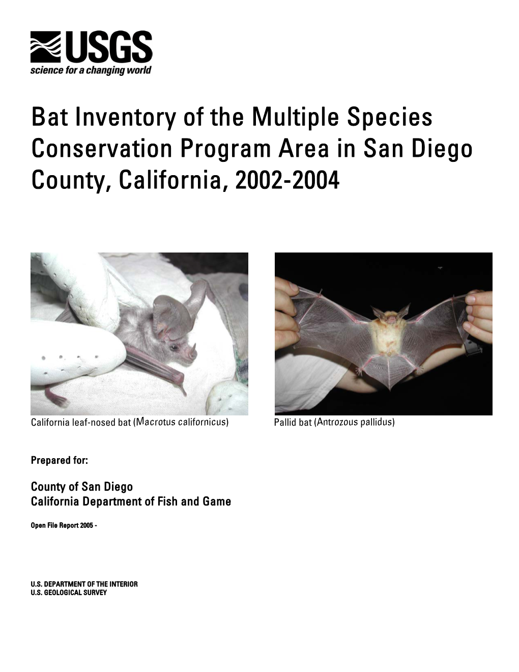 Bat Inventory of the Multiple Species Conservation Program Area in San Diego County, California, 2002-2004