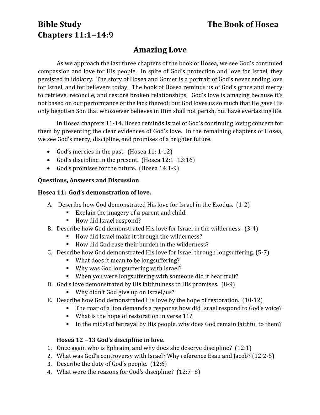 Bible Study the Book of Hosea Chapters 11:1−14:9 Amazing Love