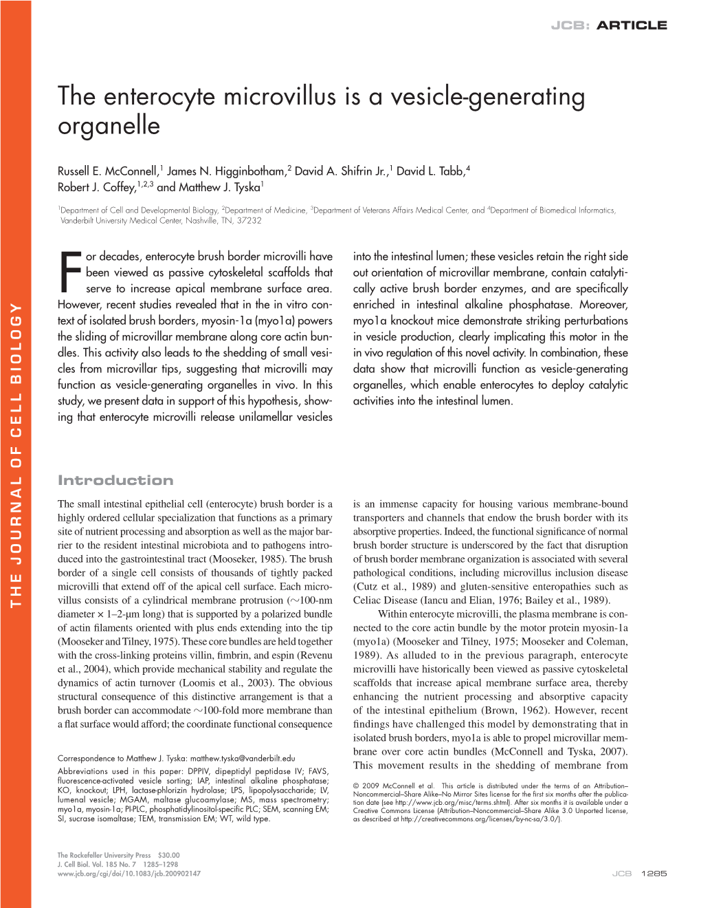 The Enterocyte Microvillus Is a Vesicle-Generating Organelle