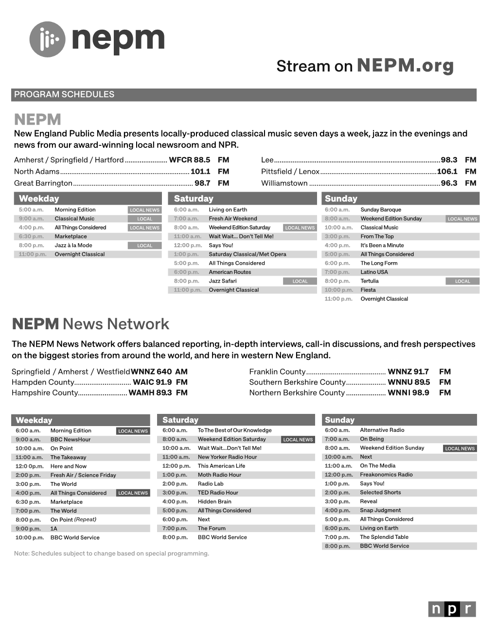 Printable Radio Schedule