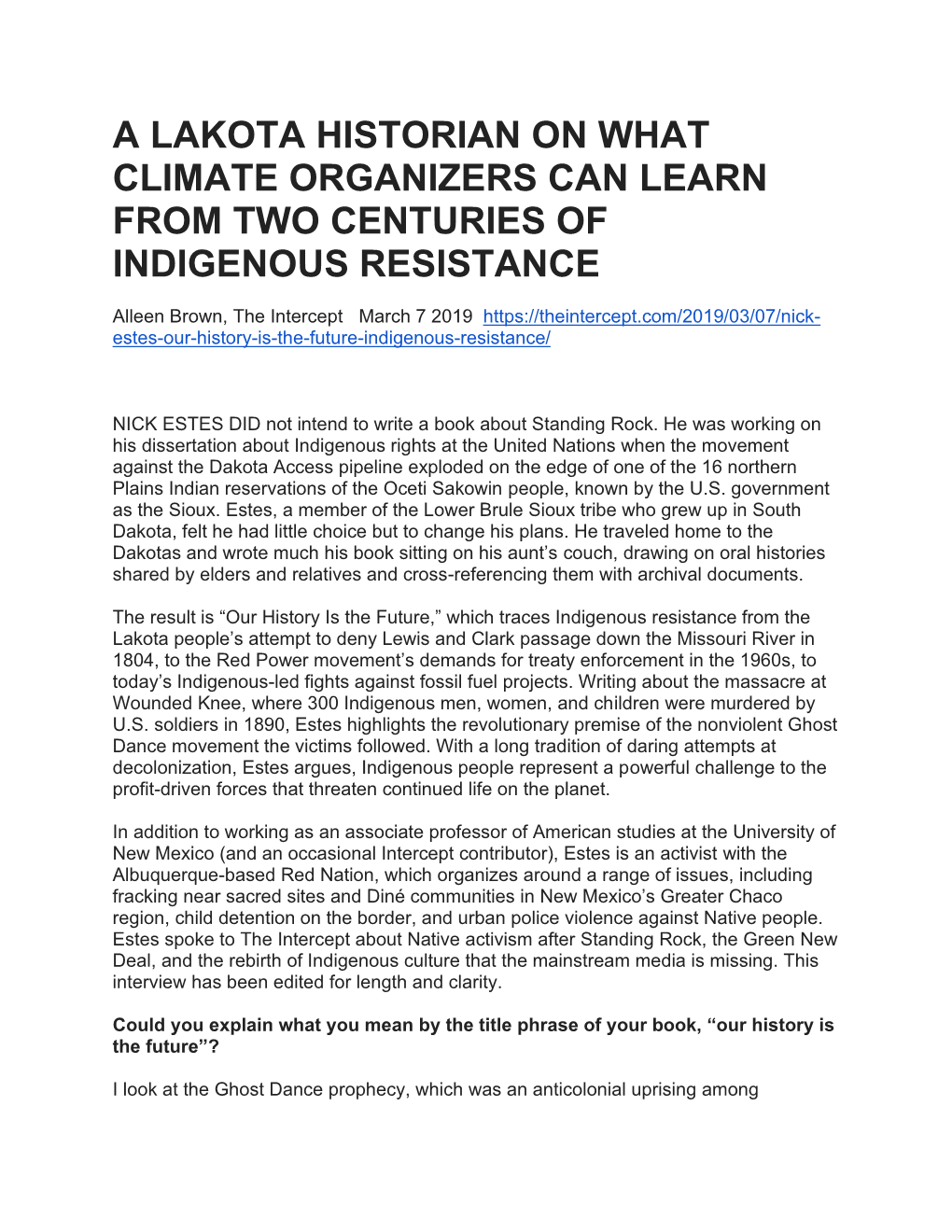 A Lakota Historian on What Climate Organizers Can Learn from Two Centuries of Indigenous Resistance