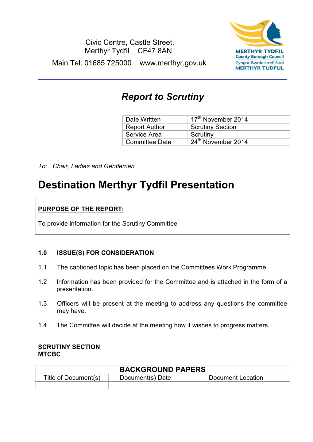 Destination Merthyr Tydfil Presentation