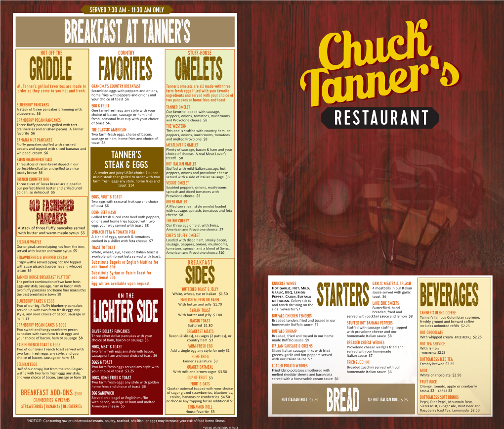 Chuck Tanner Dinner Menu-1-19-17.Indd