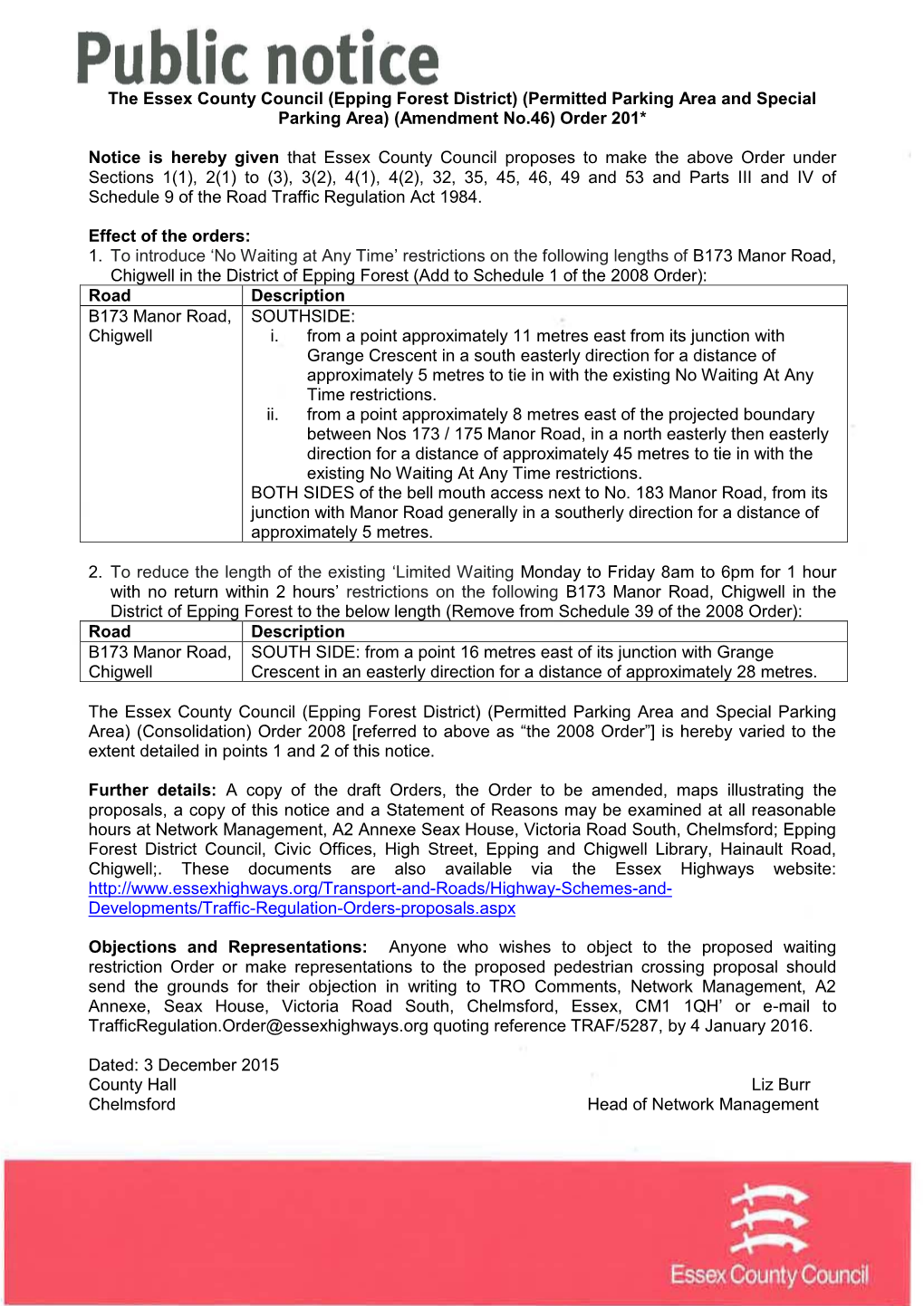 (Epping Forest District) (Permitted Parking Area and Special Parking Area) (Amendment No.46) Order 201*