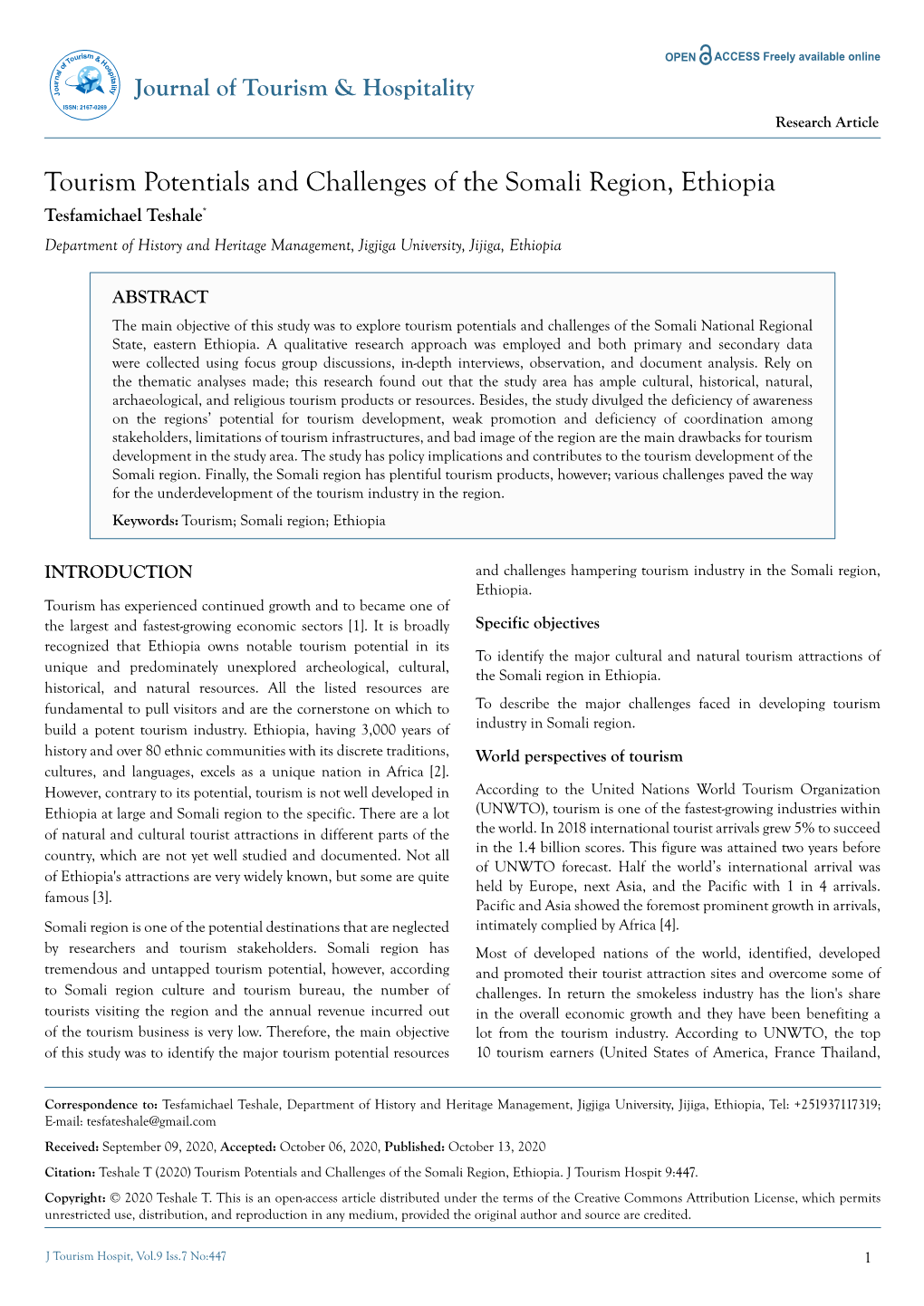 Tourism Potentials and Challenges of the Somali Region, Ethiopia