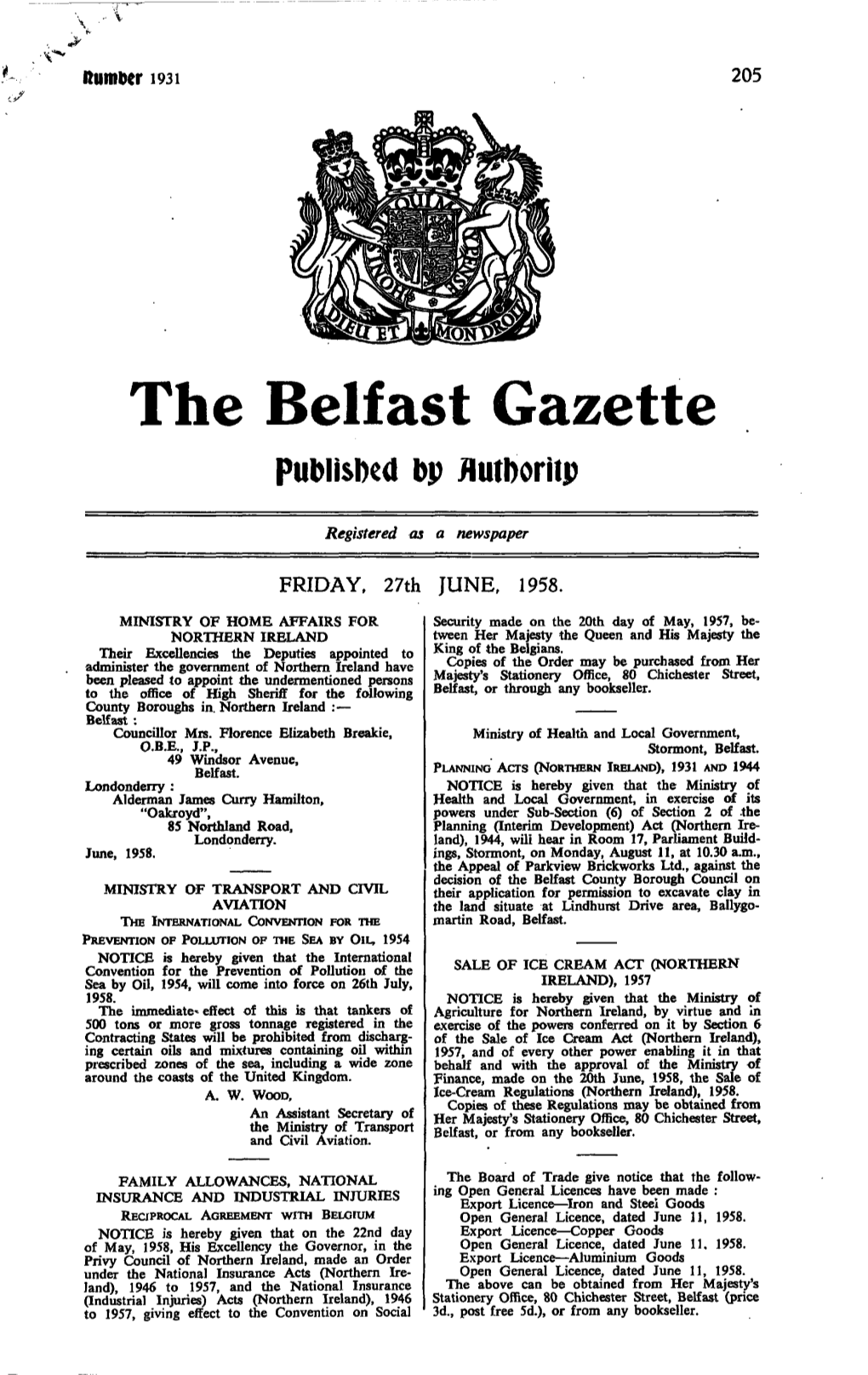 The Belfast Gazette Published Bp Flutboriip
