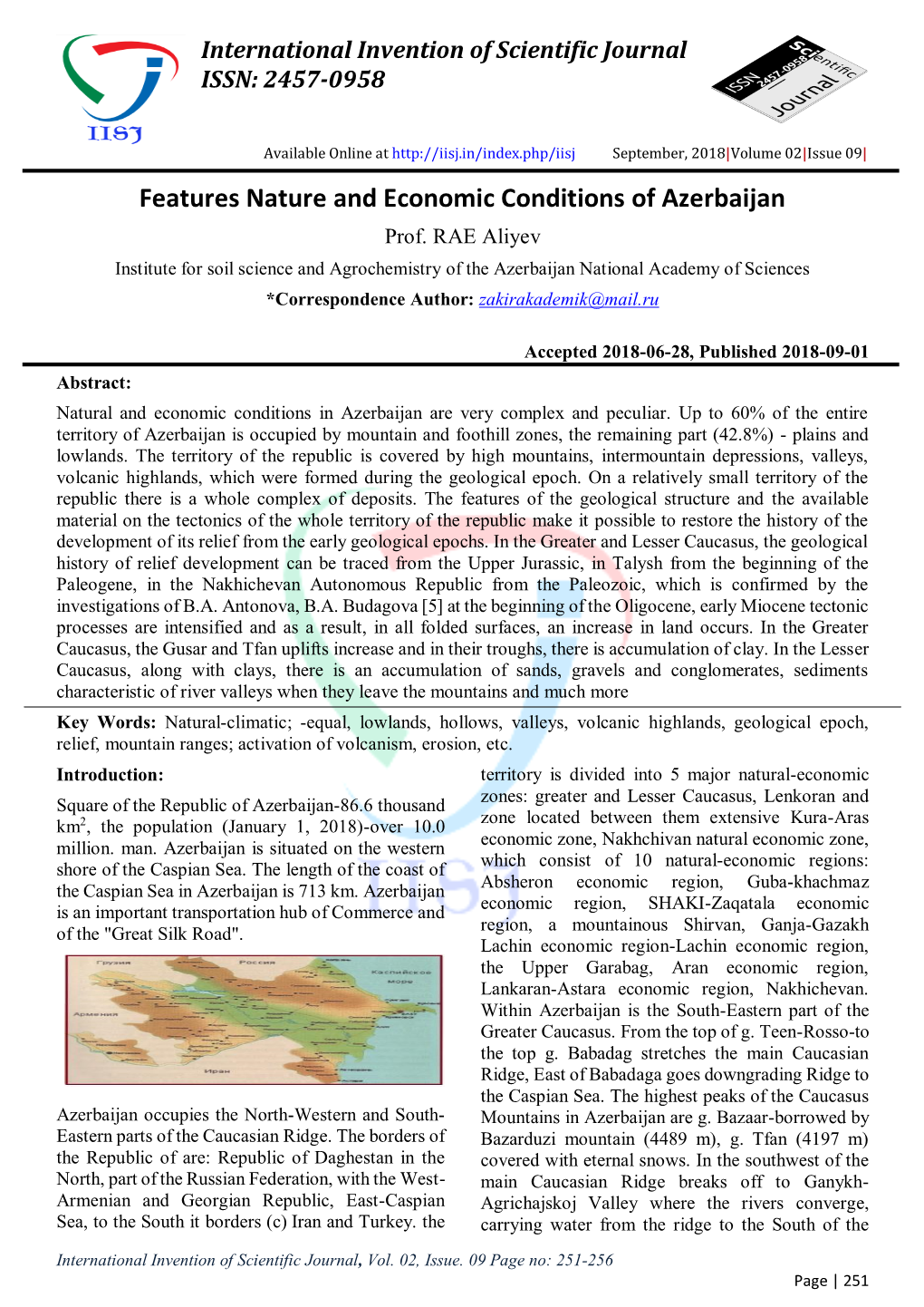 Features Nature and Economic Conditions of Azerbaijan Prof