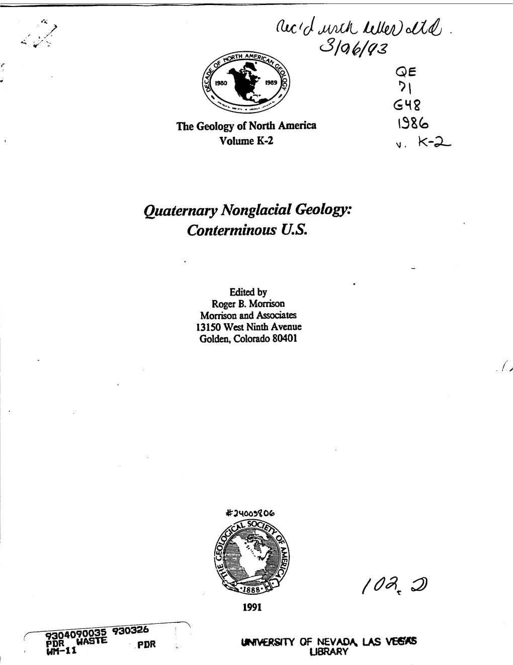 Quaternary Nonglacial Geology : Conterminous US