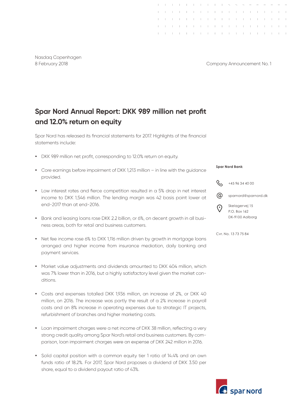 Spar Nord Annual Report: DKK 989 Million Net Profit and 12.0% Return on Equity