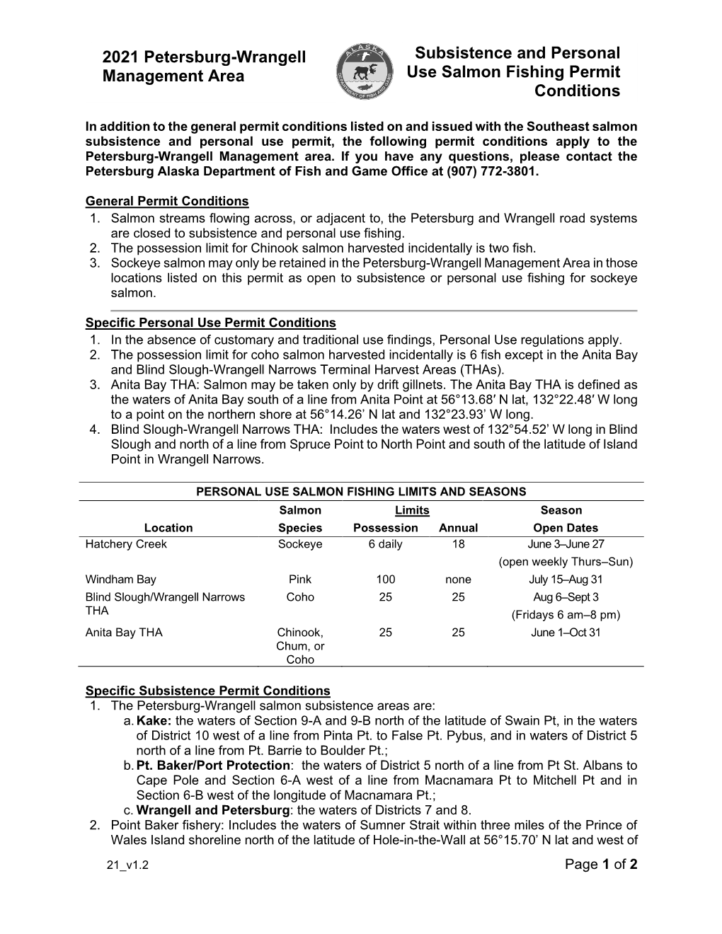 2021 Petersburg-Wrangell Management Area Subsistence And