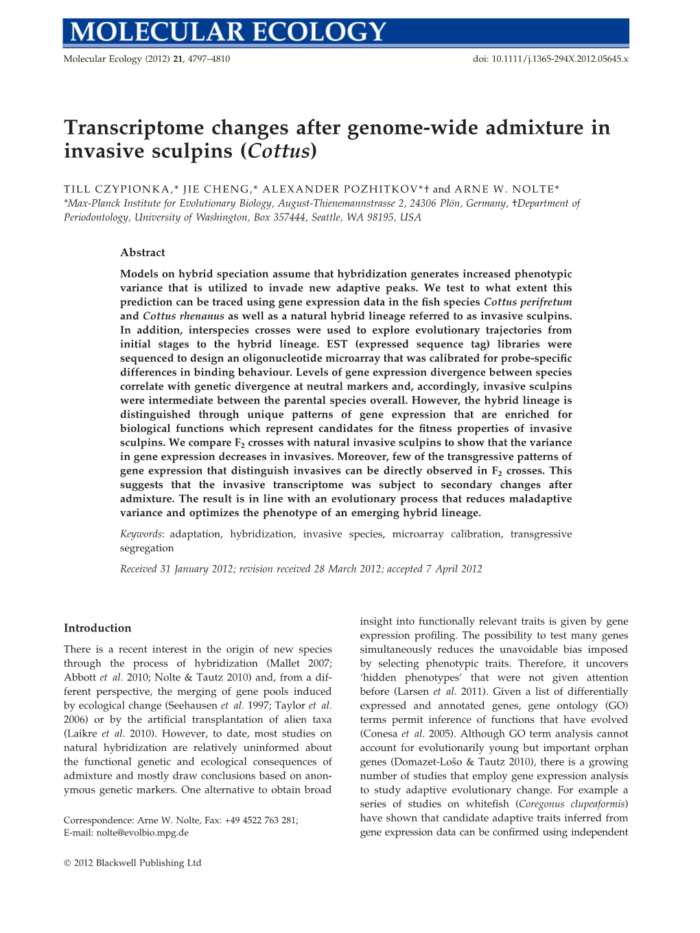 Transcriptome Changes After Genomeâ•'Wide Admixture In