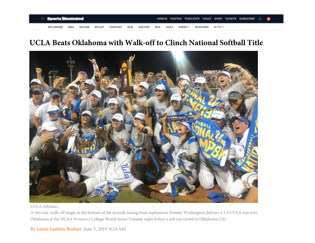 UCLA Beats Oklahoma with Walk-Off to Clinch National Softball Title
