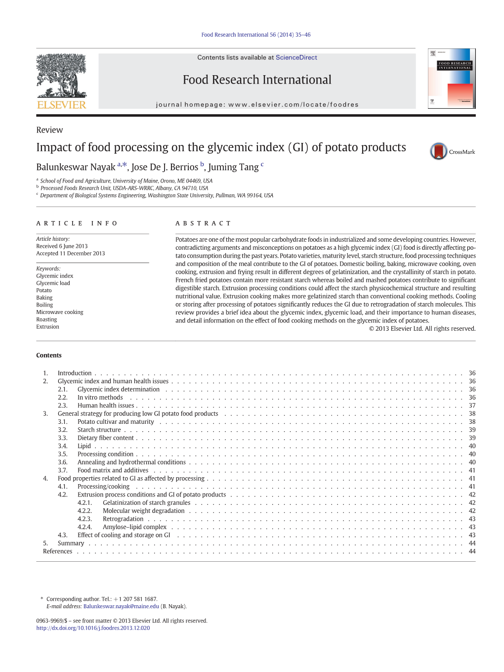 Impact of Food Processing on the Glycemic Index (GI) of Potato Products