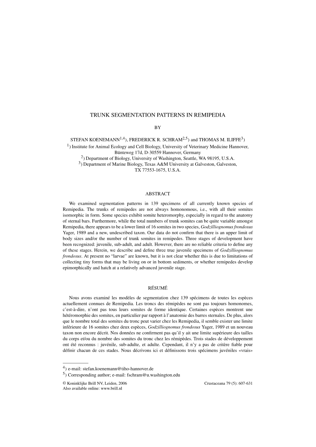 Trunk Segmentation Patterns in Remipedia