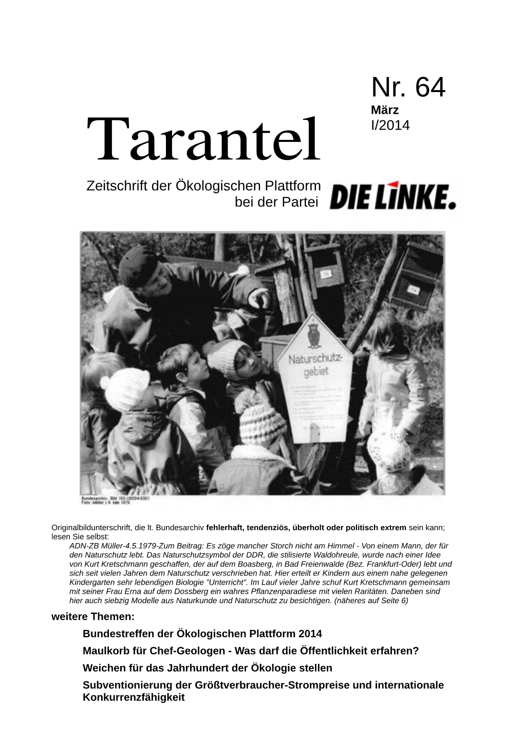 Nr. 64 März Tarantel I/2014 Zeitschrift Der Ökologischen Plattform Bei Der Partei