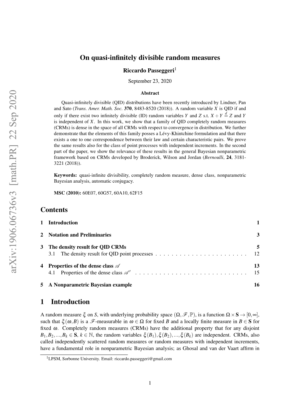 Arxiv:1906.06736V3 [Math.PR]