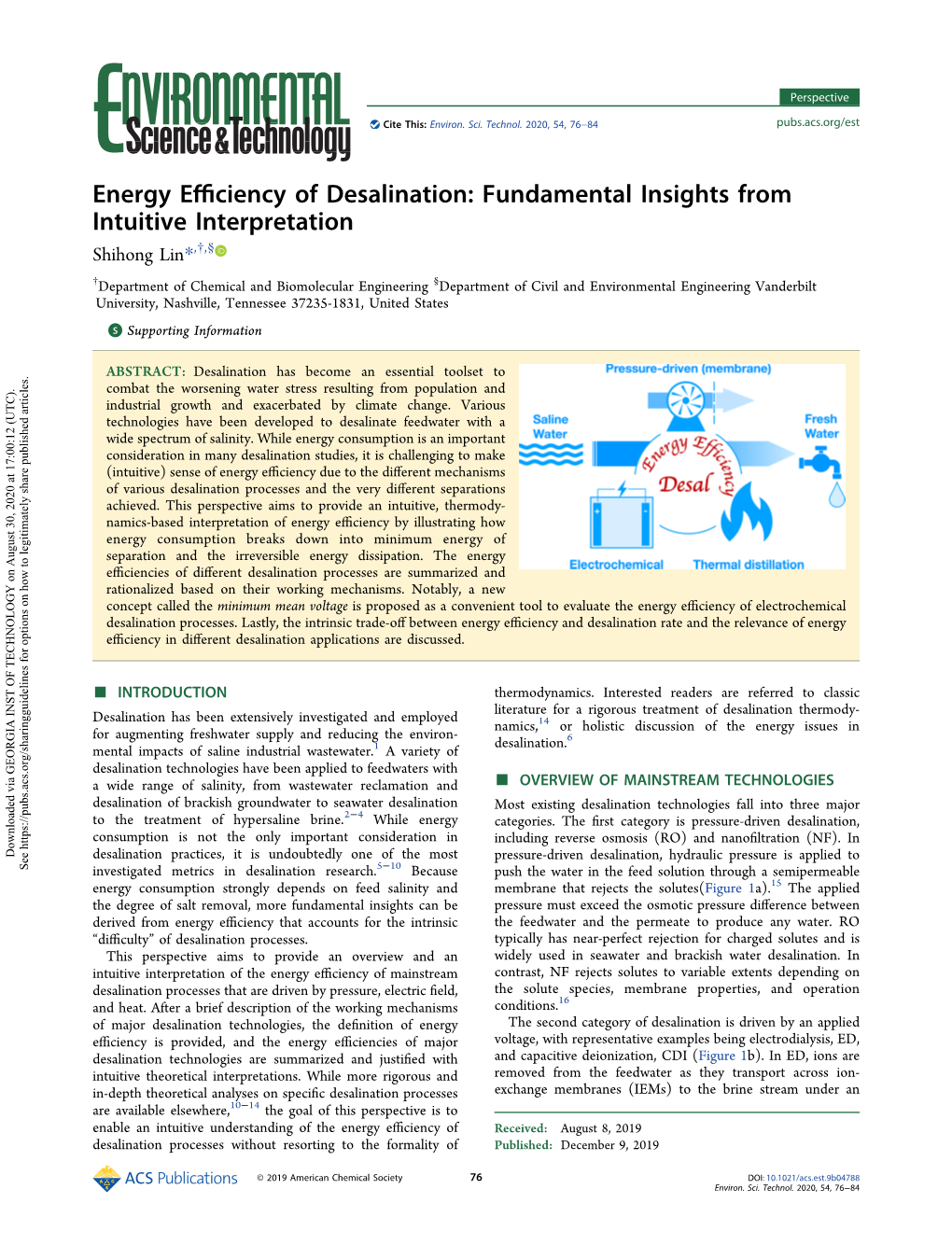 Energy Efficiency of Desalination: Fundamental Insights from Intuitive