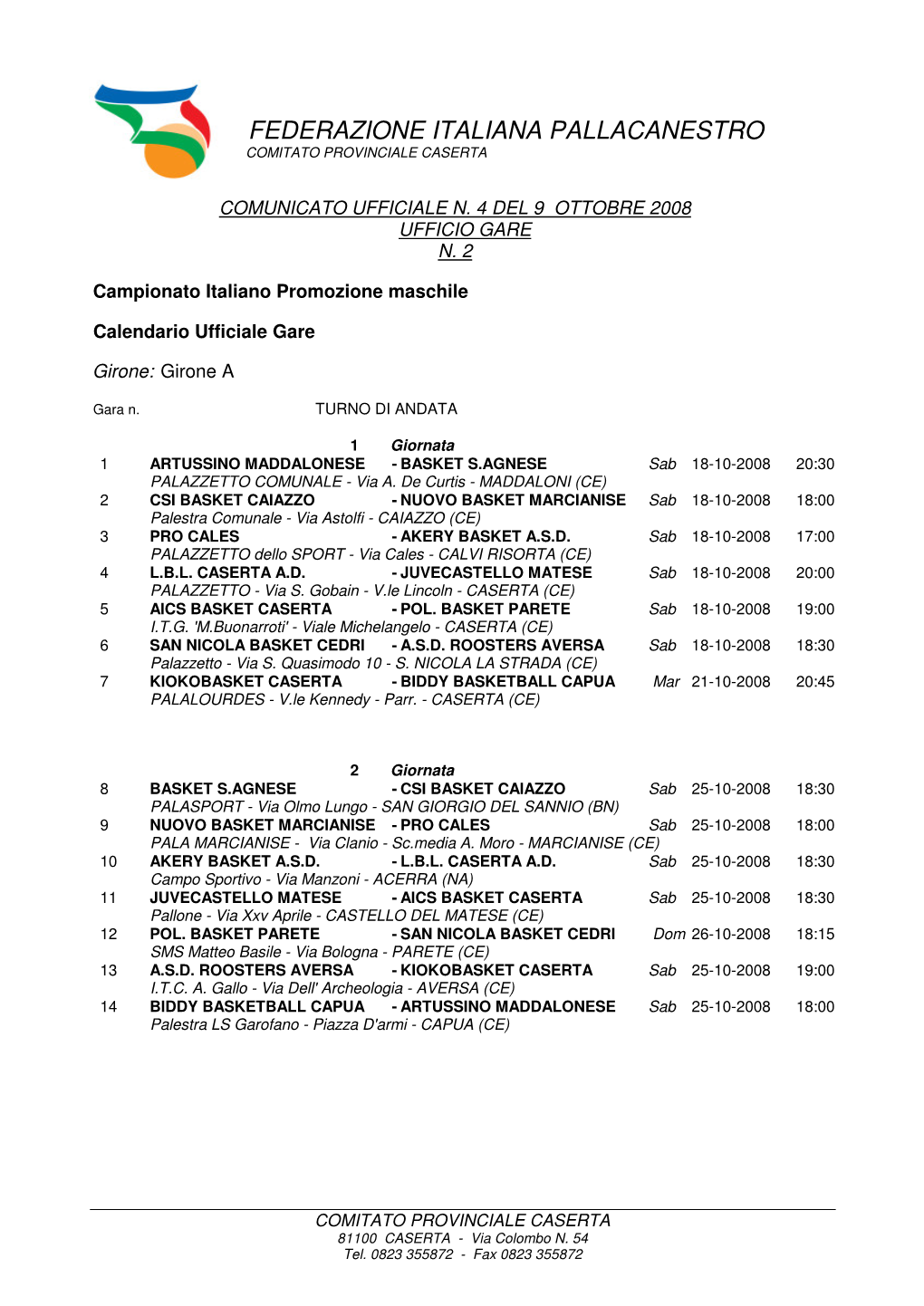 Federazione Italiana Pallacanestro Comitato Provinciale Caserta