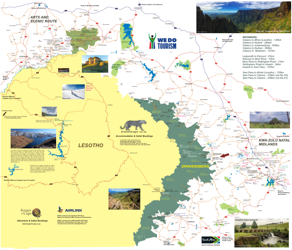 Drakensberg, Clarens, Lesotho, Midlands Meander Map 2020.Cdr