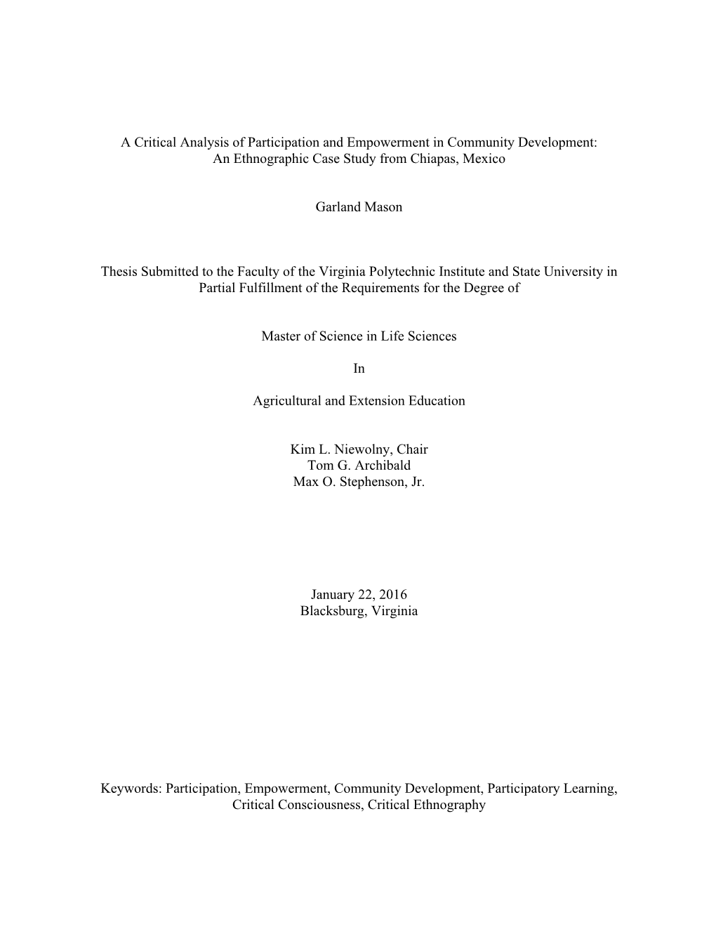 A Critical Analysis of Participation and Empowerment in Community Development: an Ethnographic Case Study from Chiapas, Mexico