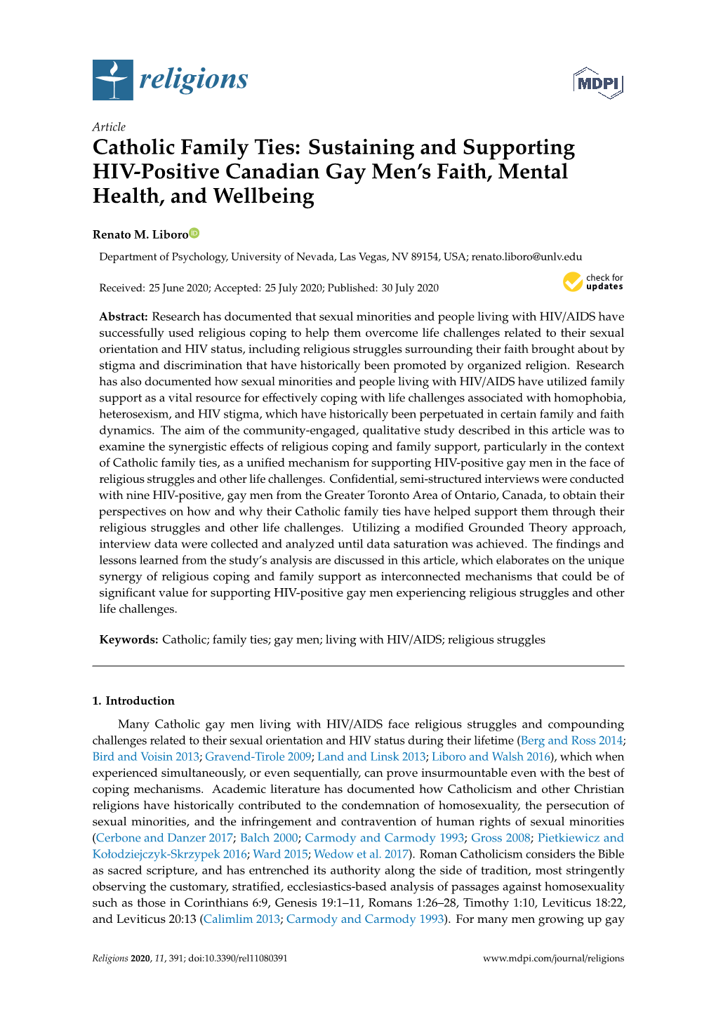 Catholic Family Ties: Sustaining and Supporting HIV-Positive Canadian Gay Men’S Faith, Mental Health, and Wellbeing