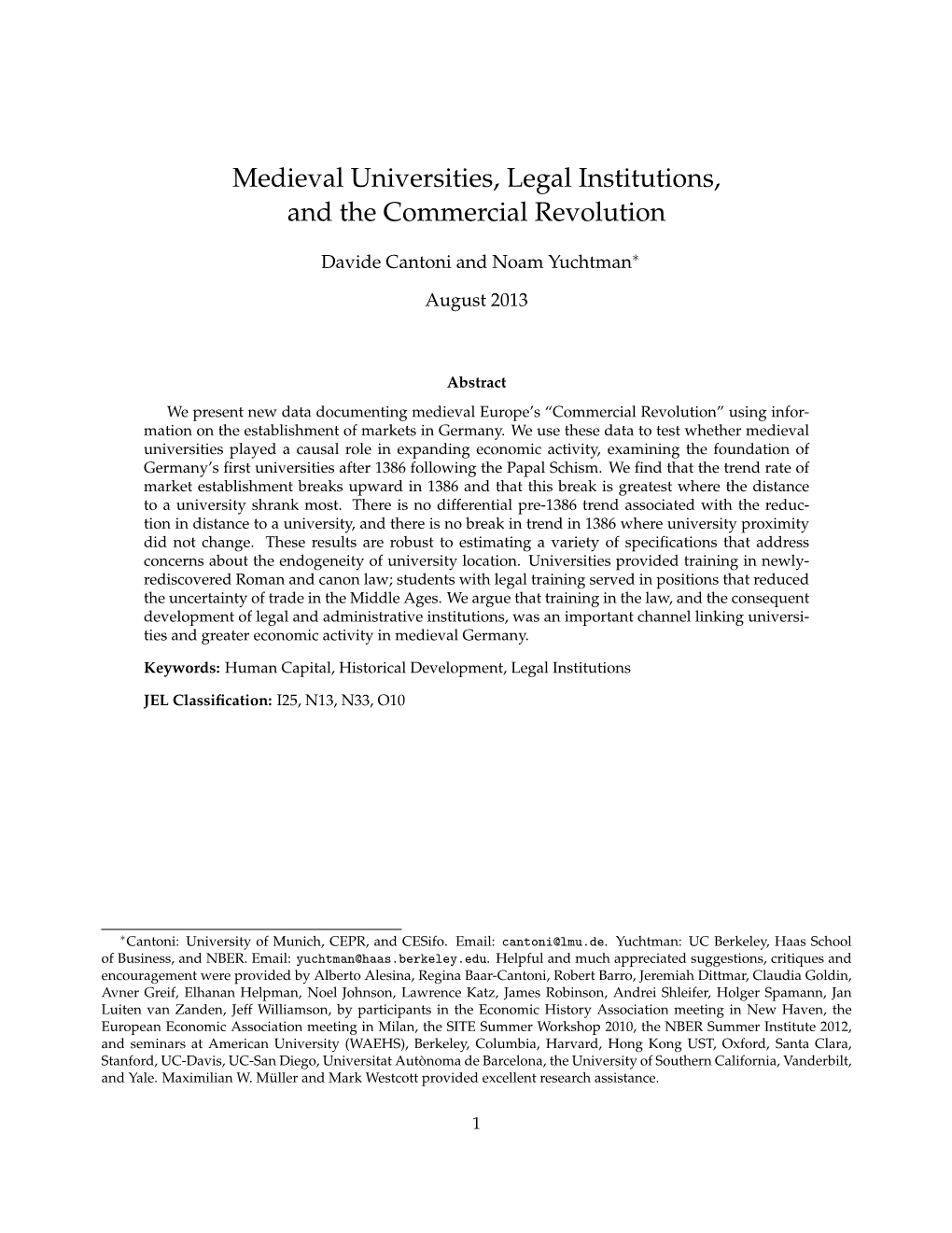 Medieval Universities, Legal Institutions, and the Commercial Revolution