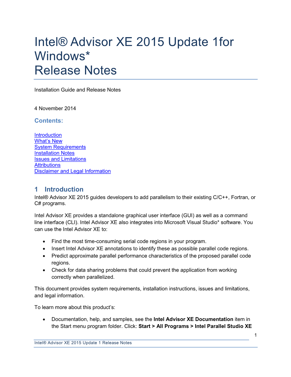 Intel® Advisor XE 2015 for Windows* Release Notes