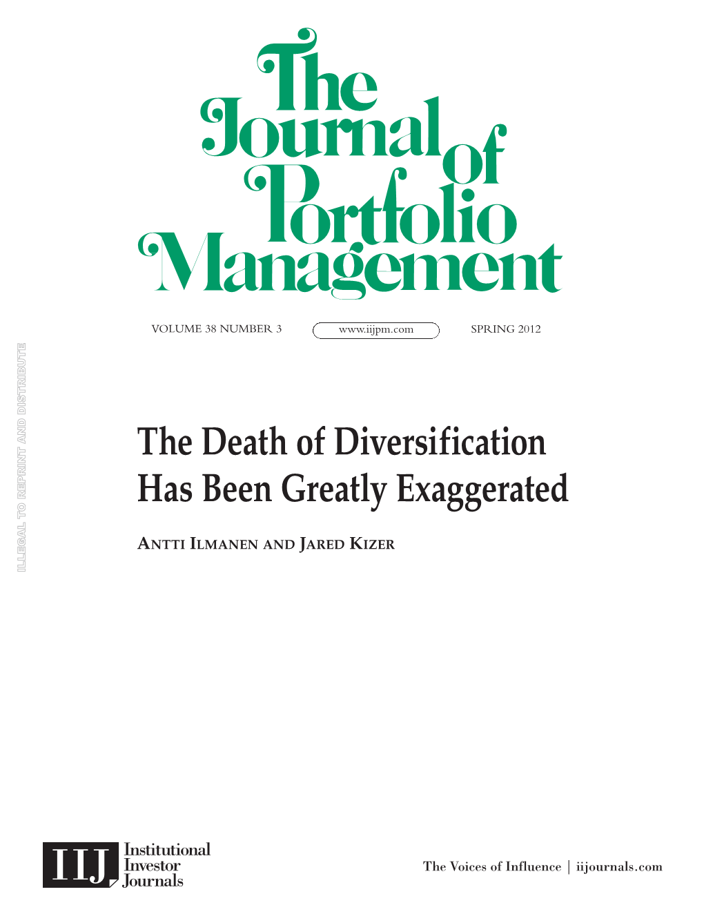 The Death of Diversification Has Been Greatly Exaggerated
