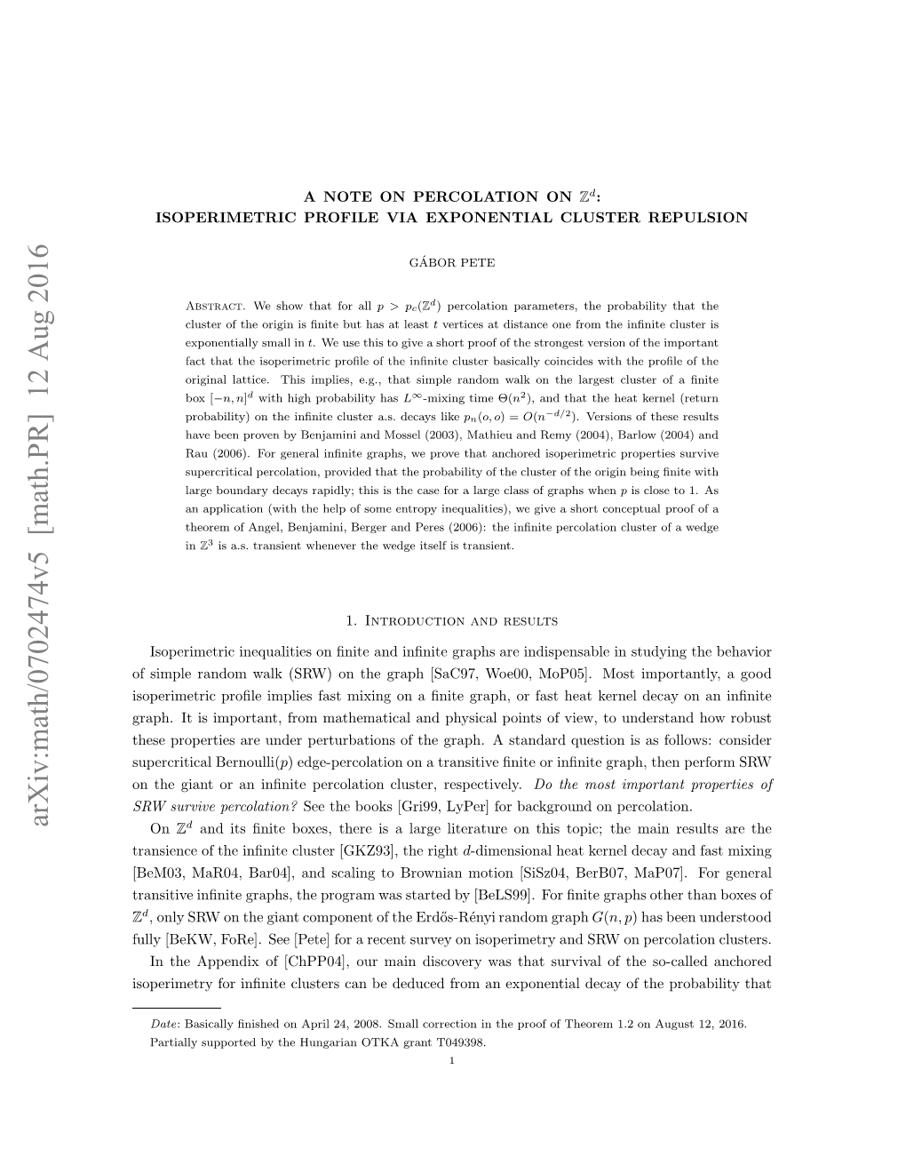 A Note on Percolation on Z^ D: Isoperimetric Profile Via Exponential