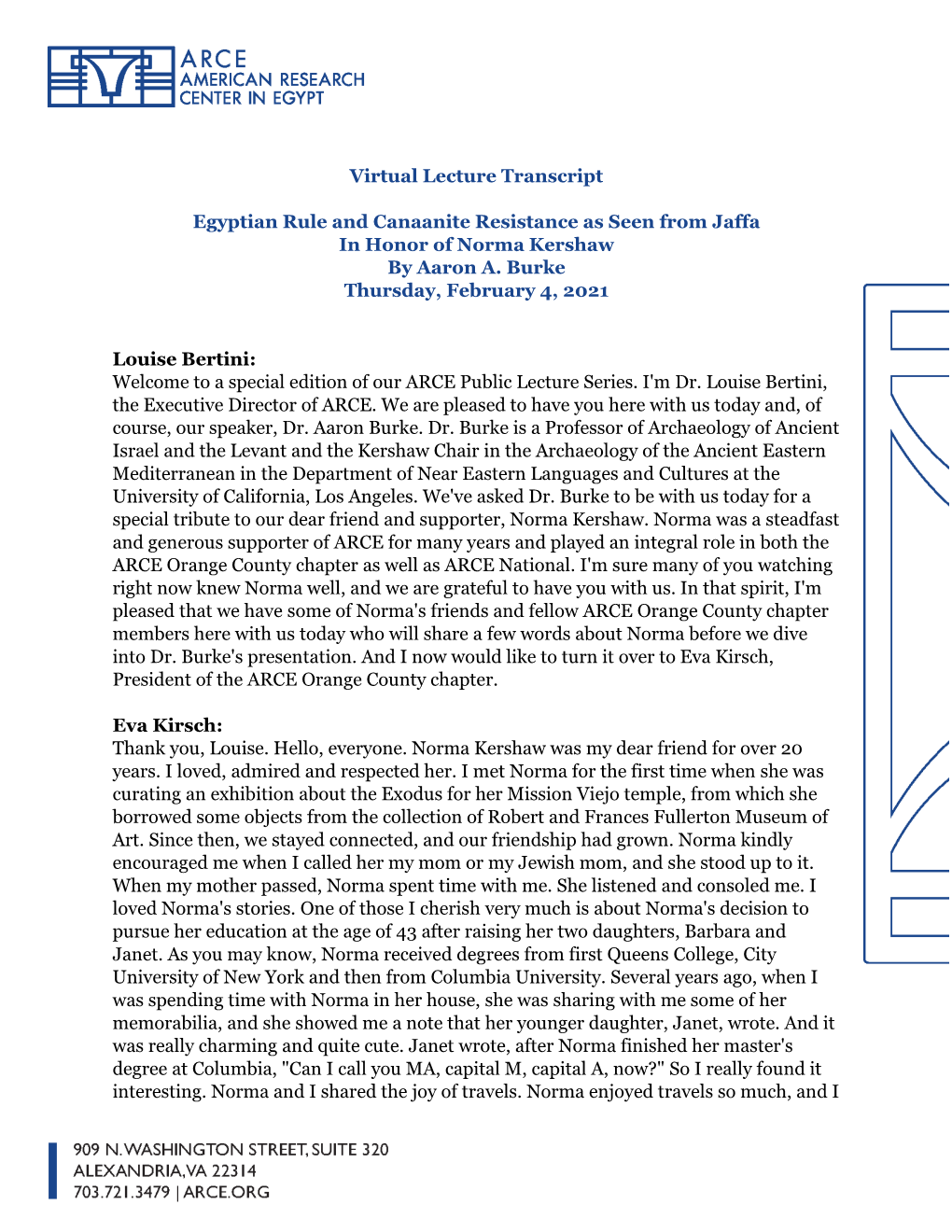 Virtual Lecture Transcript Egyptian Rule and Canaanite Resistance