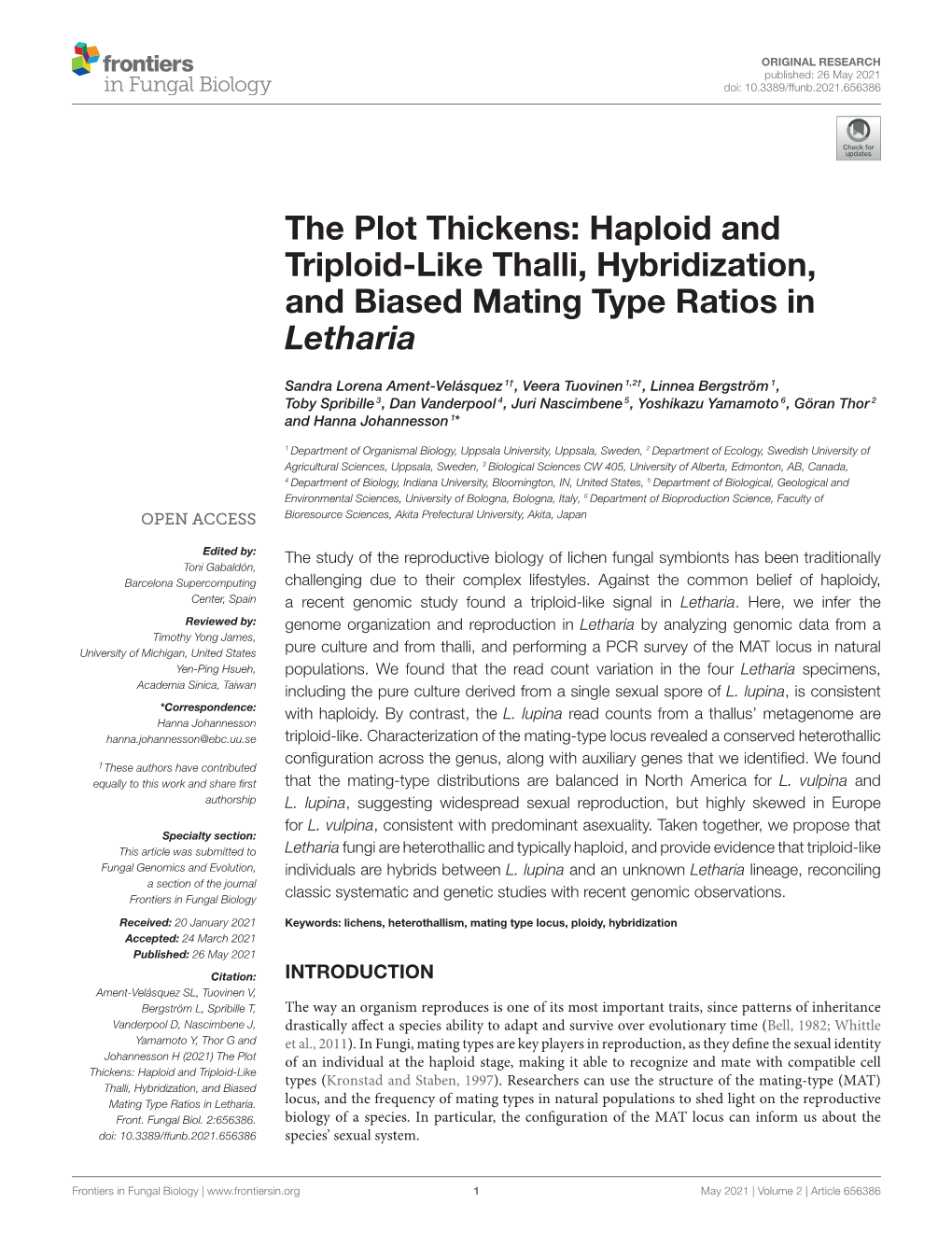 Haploid and Triploid-Like Thalli, Hybridization, and Biased Mating Type Ratios in Letharia