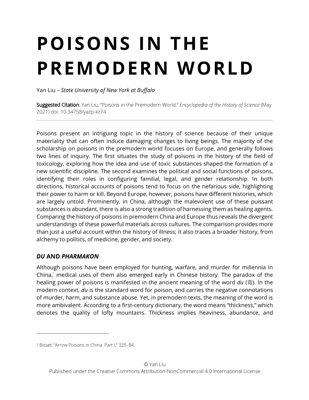 Poisons in the Premodern World