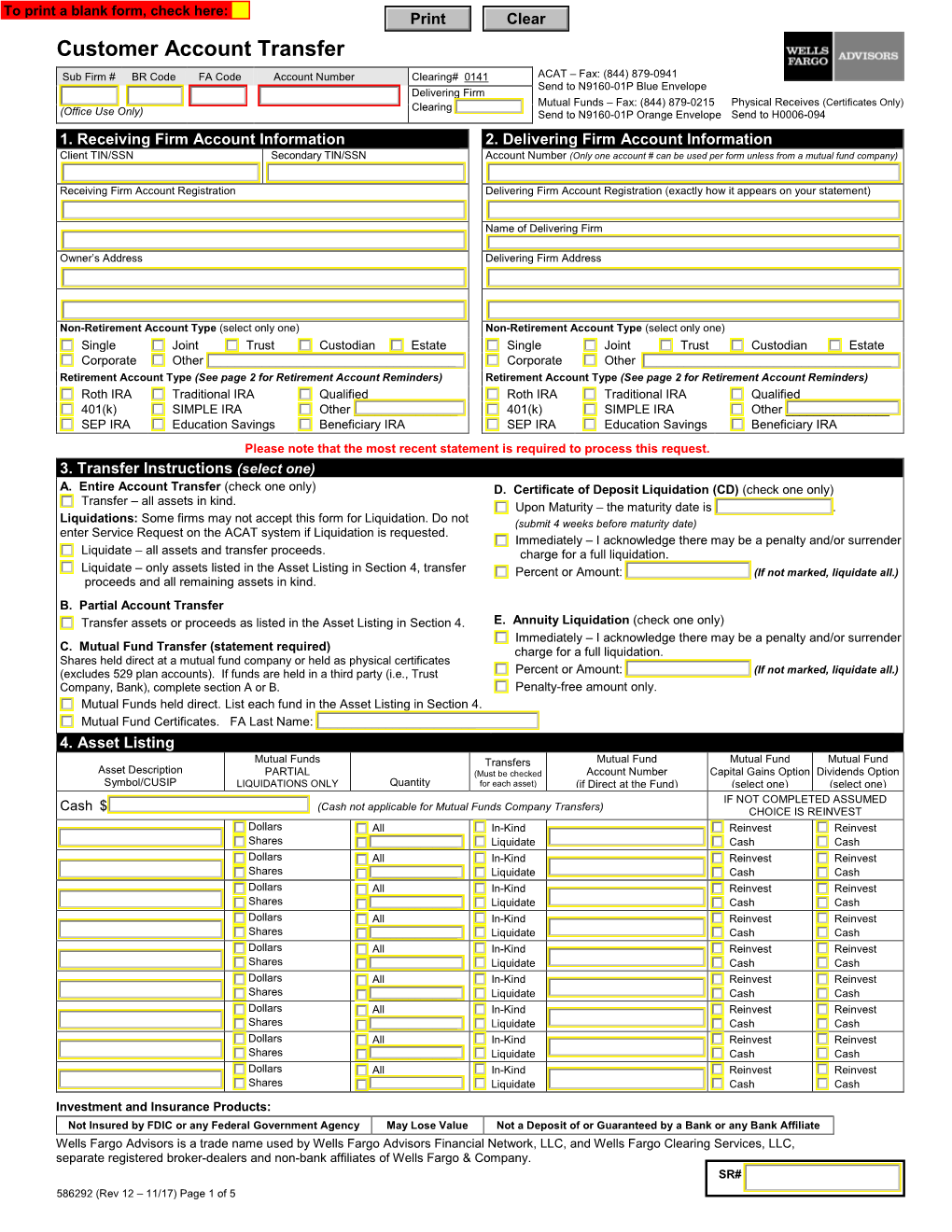 Customer Account Transfer Form (ACATS)