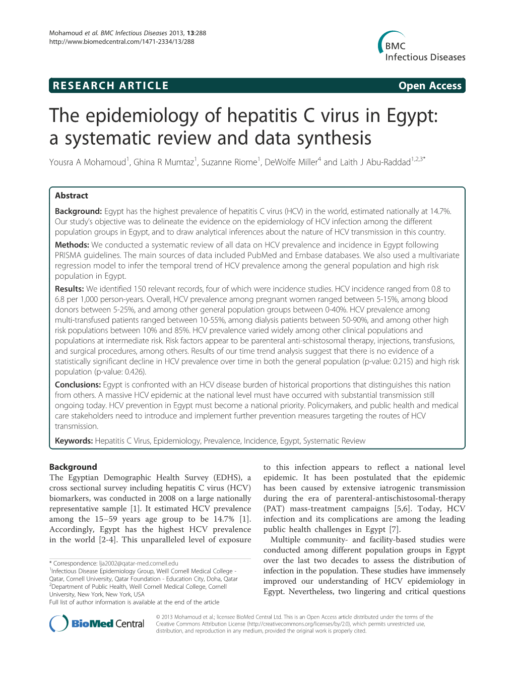 The Epidemiology of Hepatitis C Virus in Egypt: a Systematic Review And
