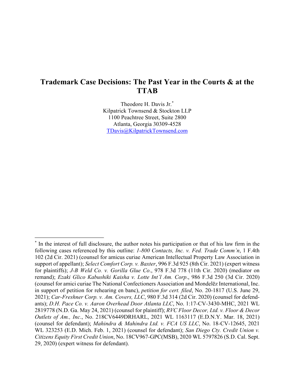 Trademark Case Decisions: the Past Year in the Courts & at the TTAB