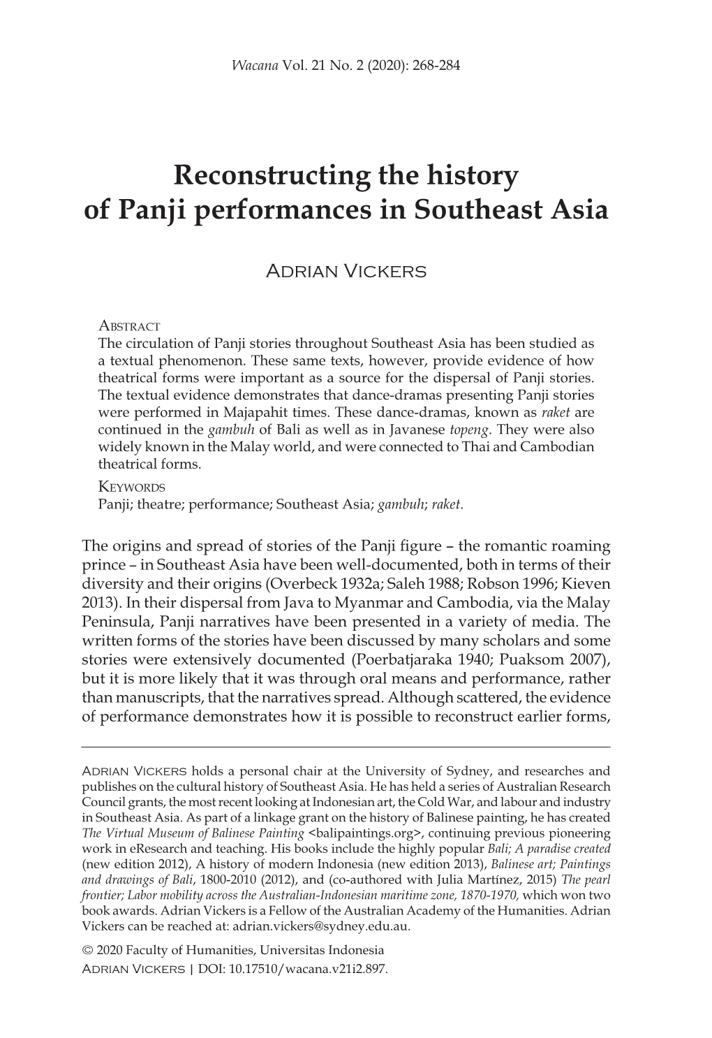 Reconstructing the History of Panji Performances in Southeast Asia