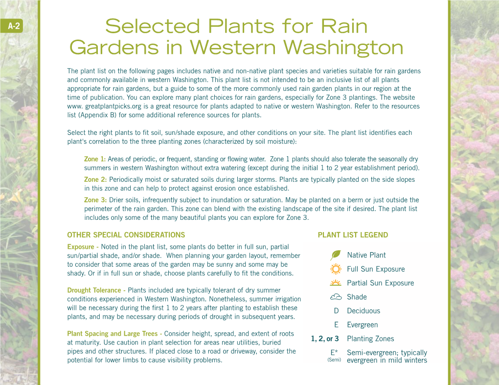 Selected Plants for Rain Gardens in Western Washington