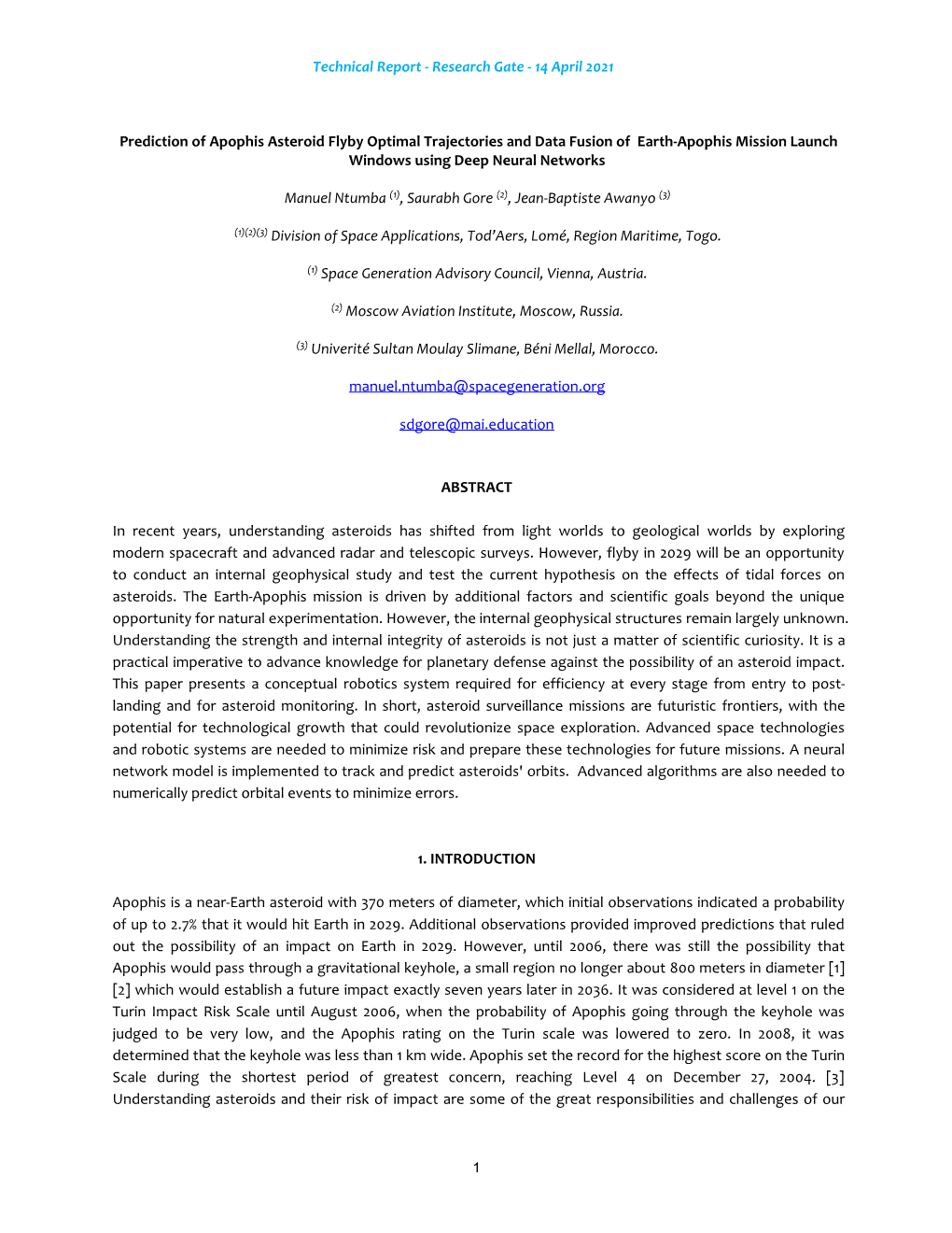 14 April 2021 Prediction of Apophis Asteroid Flyby Optimal