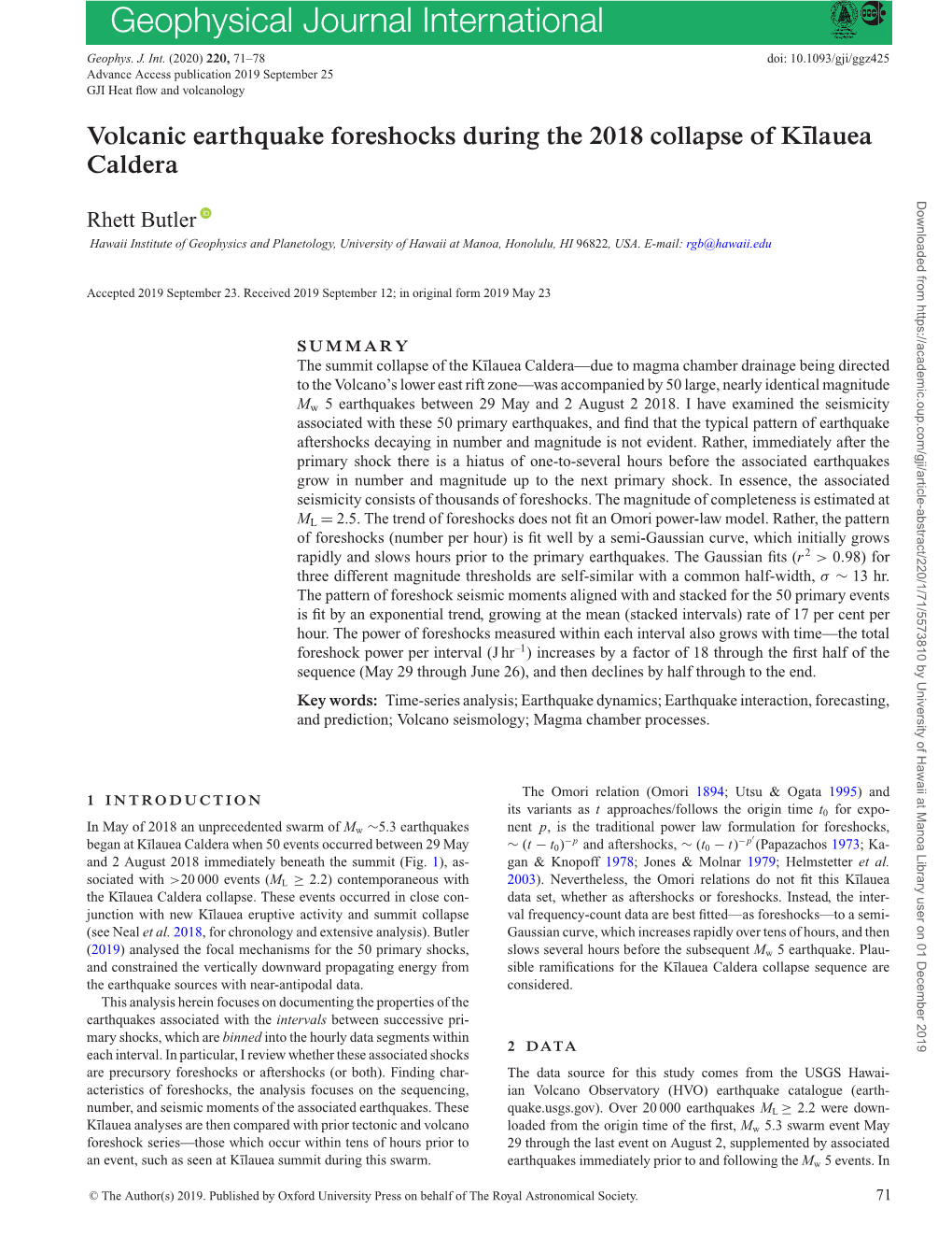 Volcanic Earthquake Foreshocks During the 2018 Collapse of K