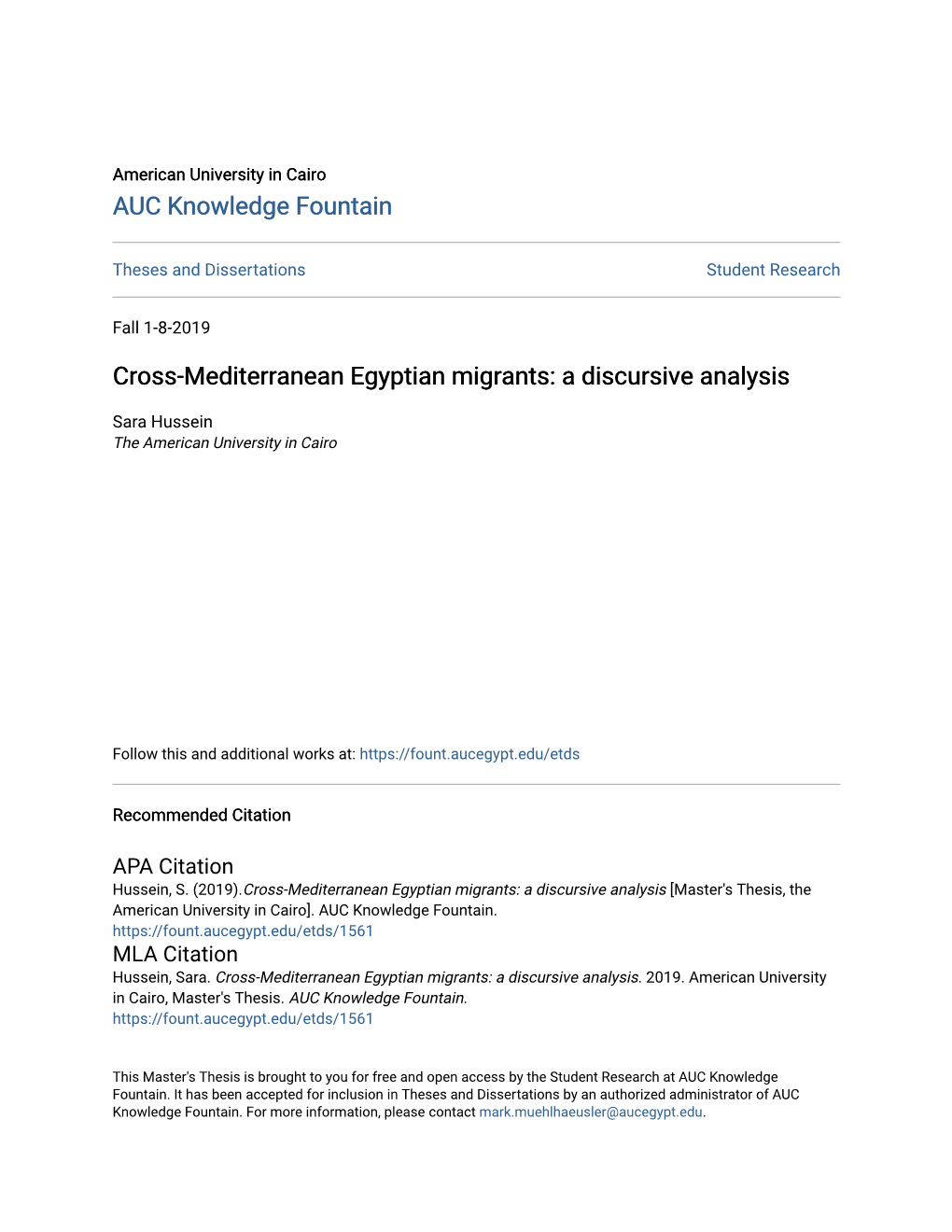 Cross-Mediterranean Egyptian Migrants: a Discursive Analysis