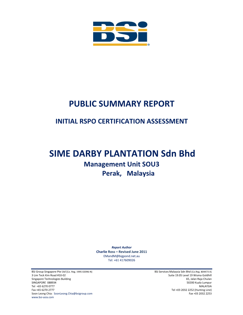 SIME DARBY PLANTATION Sdn Bhd Management Unit SOU3 Perak, Malaysia