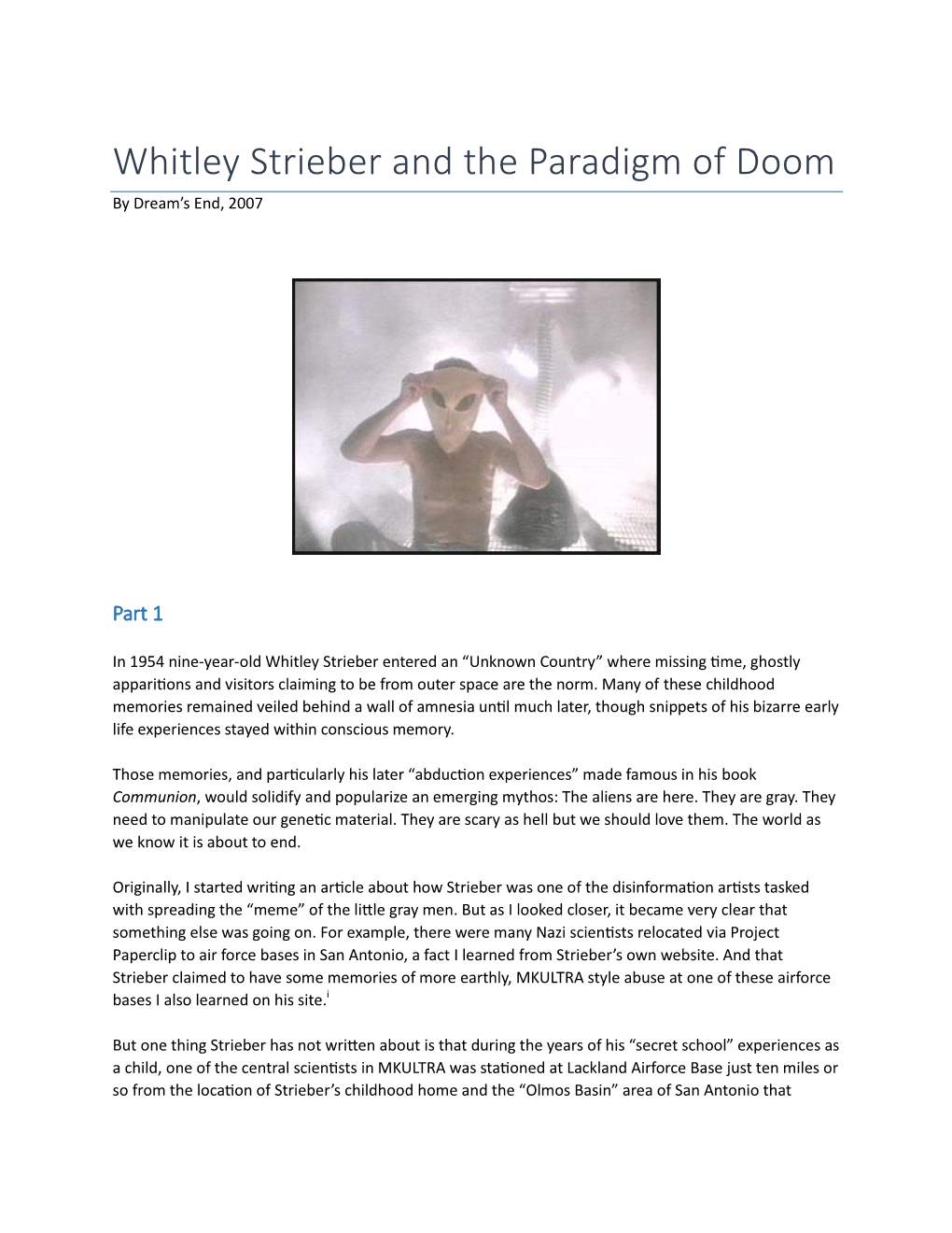 Whitley Strieber and the Paradigm of Doom by Dream’S End, 2007