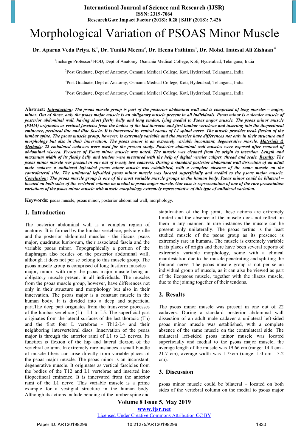 Morphological Variation of PSOAS Minor Muscle