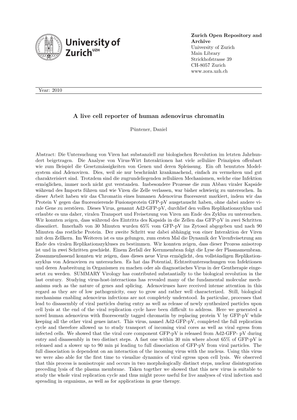 A Live Cell Reporter of Human Adenovirus Chromatin