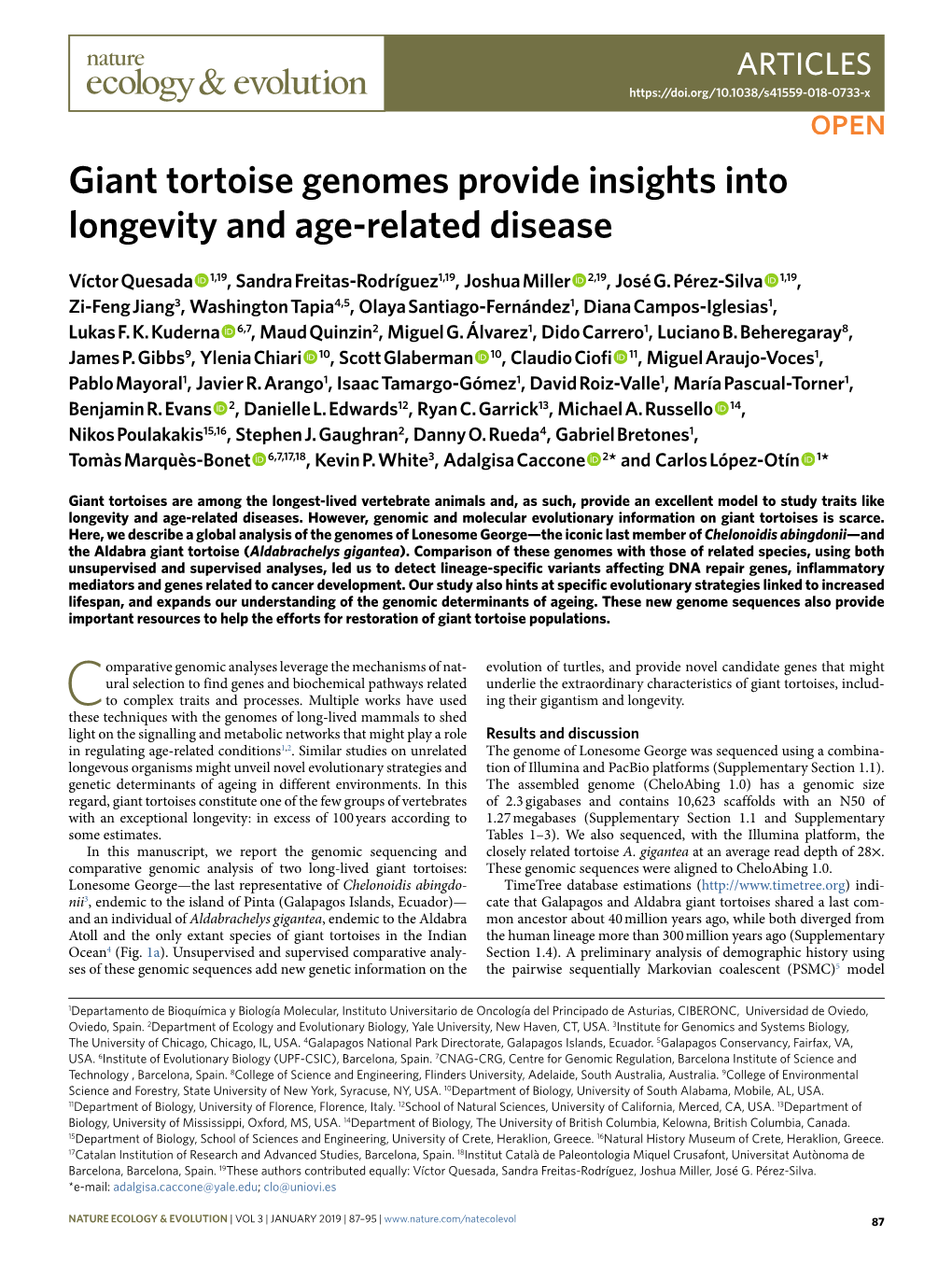 Giant Tortoise Genomes Provide Insights Into Longevity and Age-Related Disease