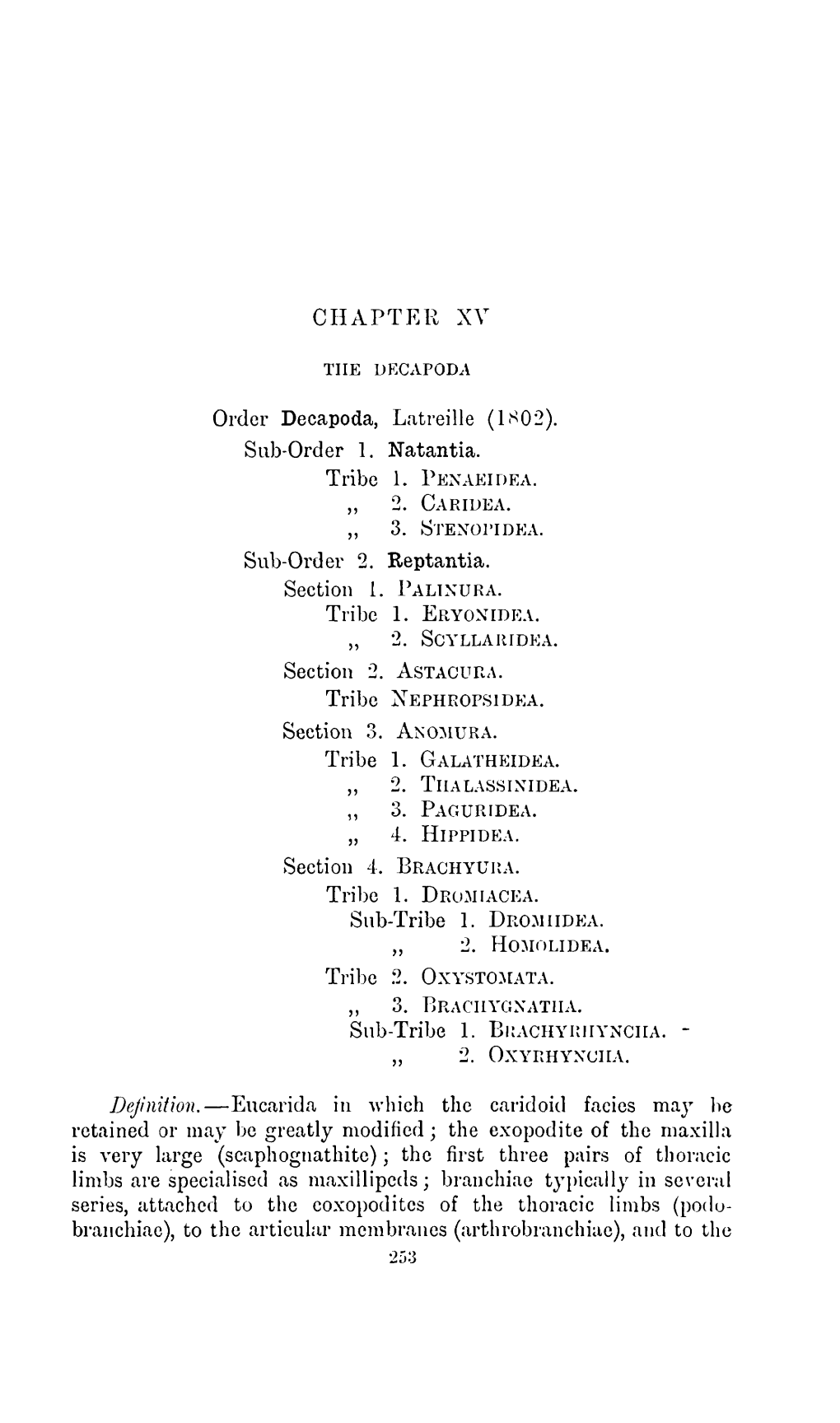 CHAPTER XV Order Decapoda, Latreille (1S02). Sub-Order 1