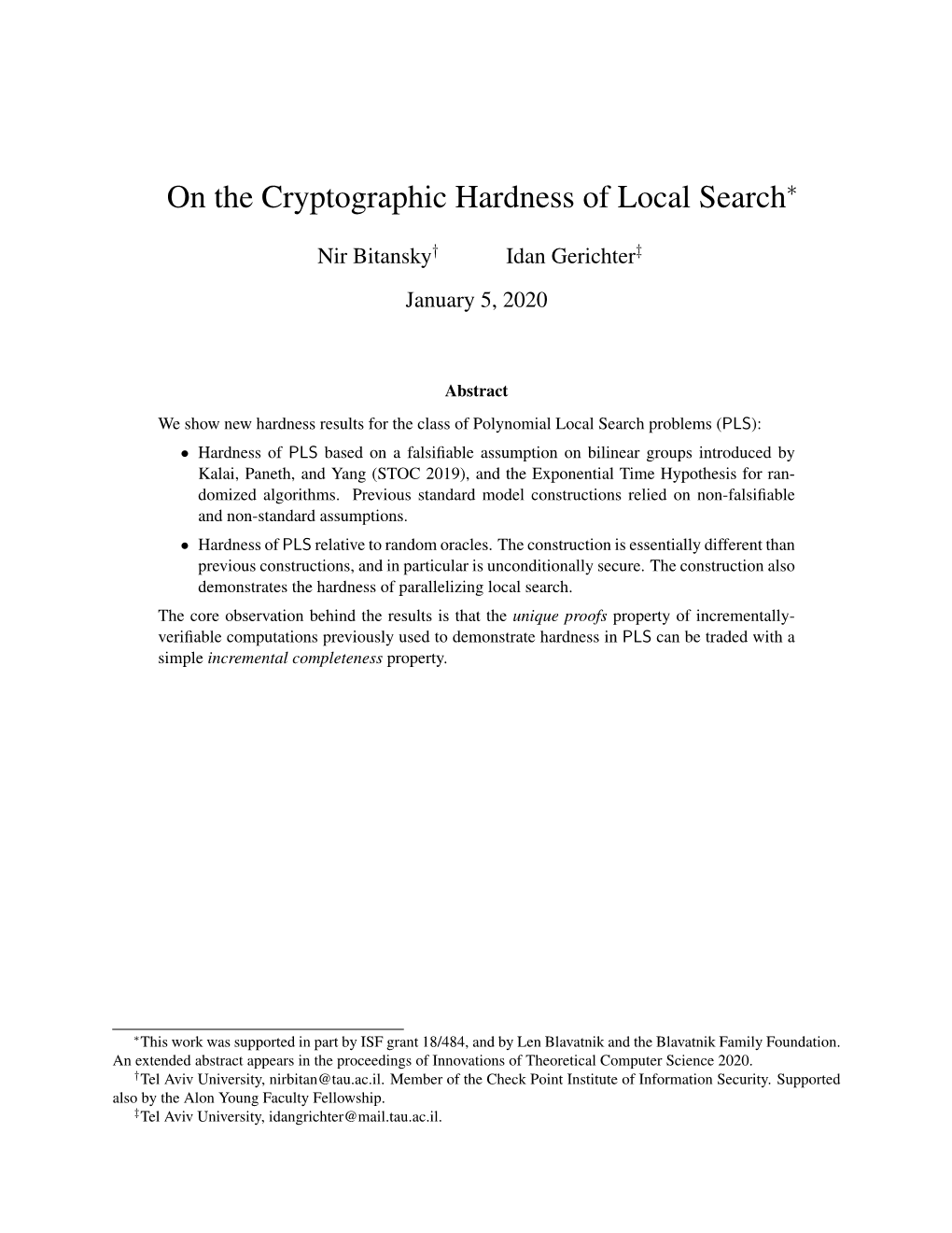 On the Cryptographic Hardness of Local Search∗
