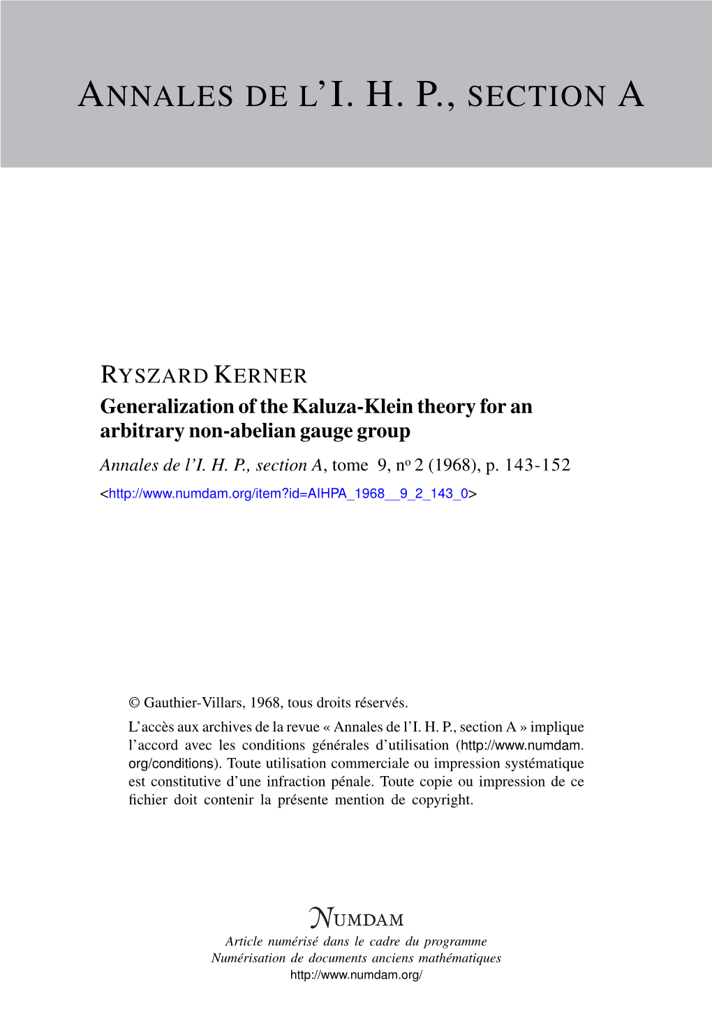 Generalization of the Kaluza-Klein Theory for an Arbitrary Non-Abelian Gauge Group Annales De L’I