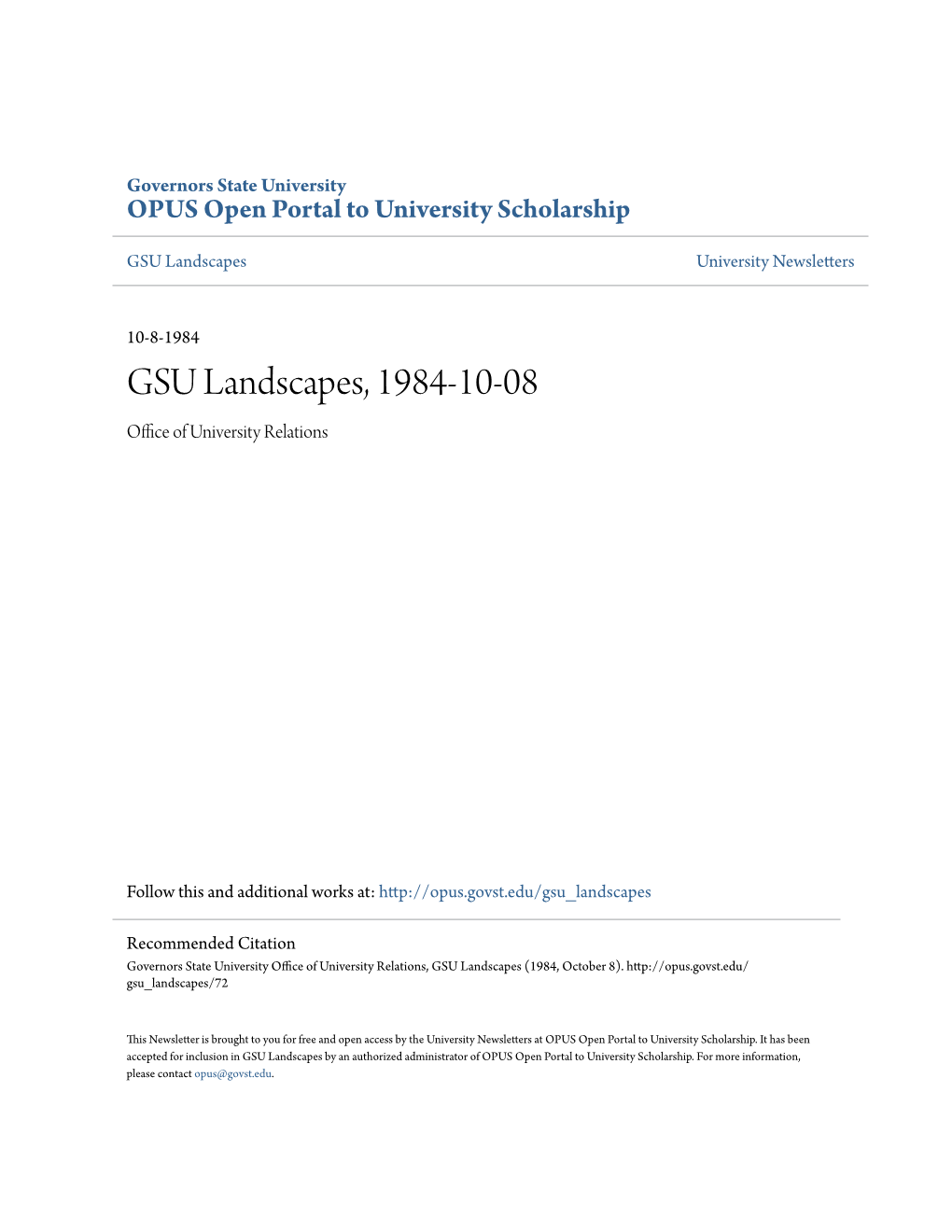 GSU Landscapes, 1984-10-08 Office Ofni U Versity Relations