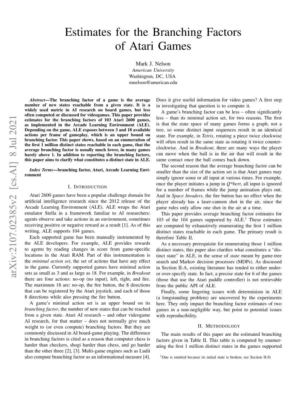 Estimates for the Branching Factors of Atari Games